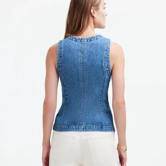Madewell Sleeveless Denim Button-Front Vest Top - Blue - Picture 4 of 4